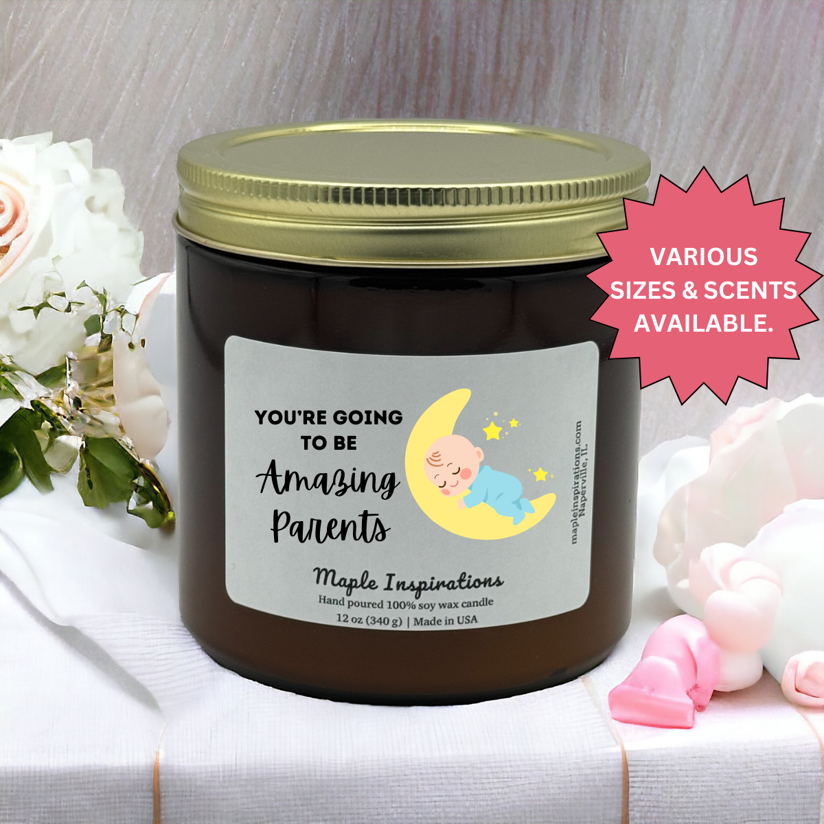 Parents To Be Pregnancy Congratulations Scented Soy Candle Gift For Her Mother's Day Gift For New Mom, Baby Shower Gift