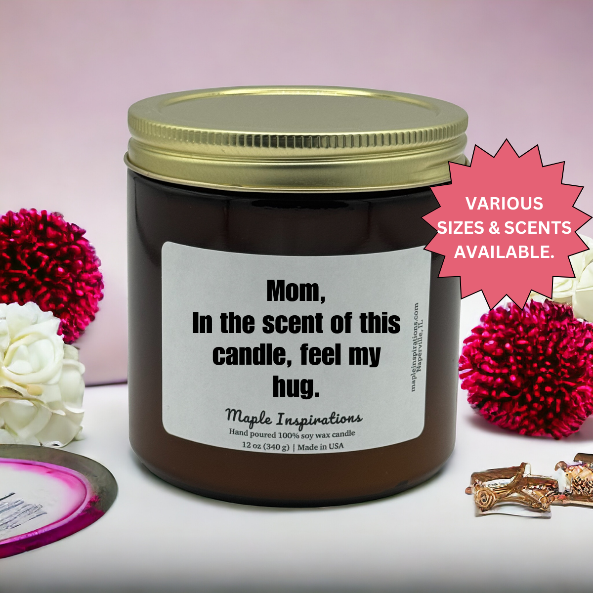 Personalized Mom In The Scent of This Candle, Feel My Hug Mom Gift, Mother's Day Gift for Mom, Wedding, Mom Gift ,Mom Birthday, Mum, Gift From Daughter / Son