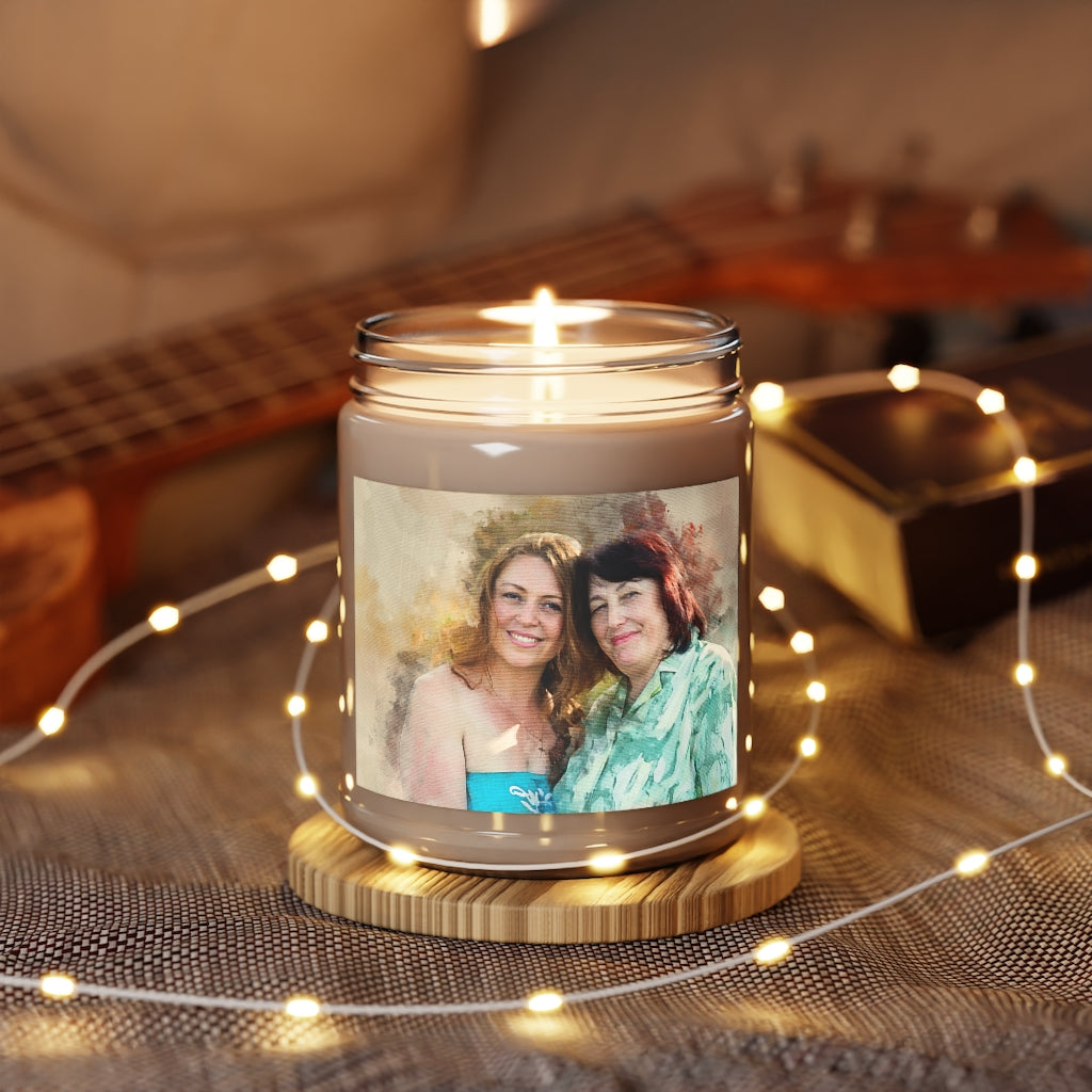 Personalized Mom & Daughter Portrait on Candle Jar with Aromatherapy Candle, 9oz