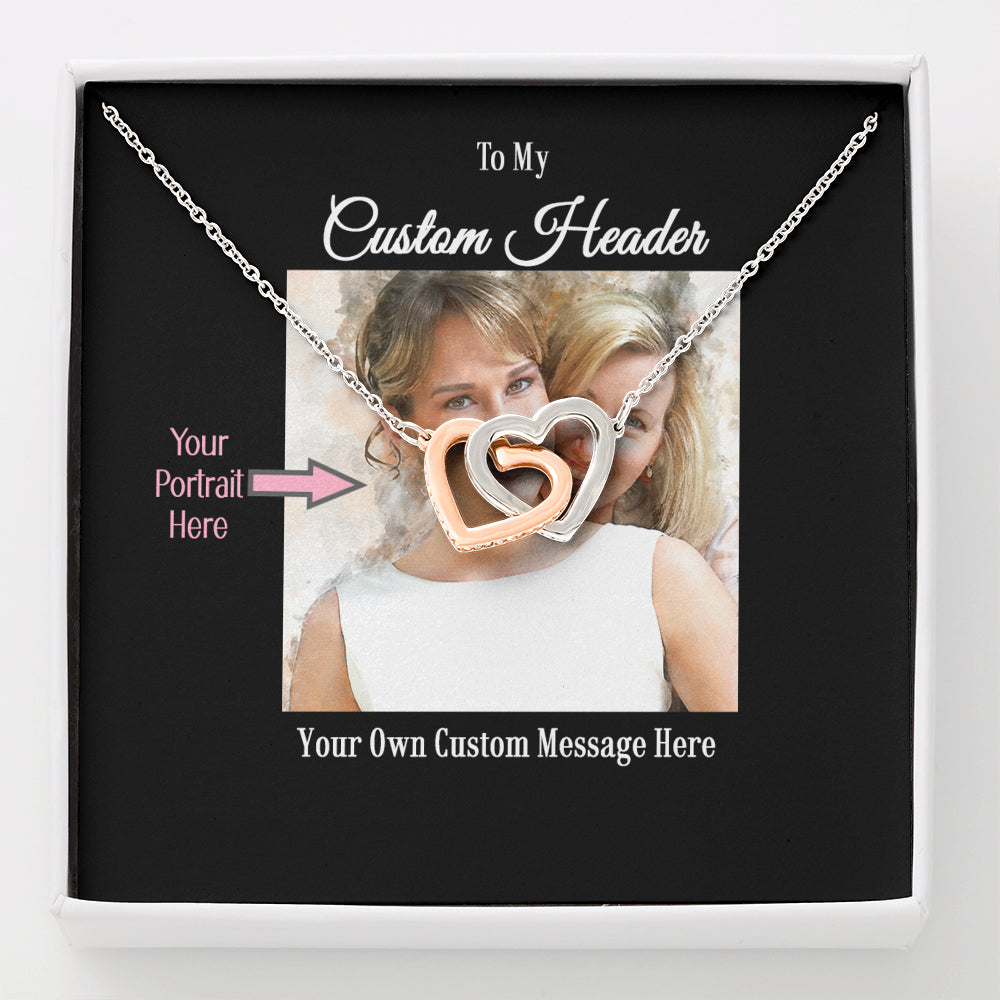 Two Hearts Necklace with a Personalized Portrait for Mom or Daughter
