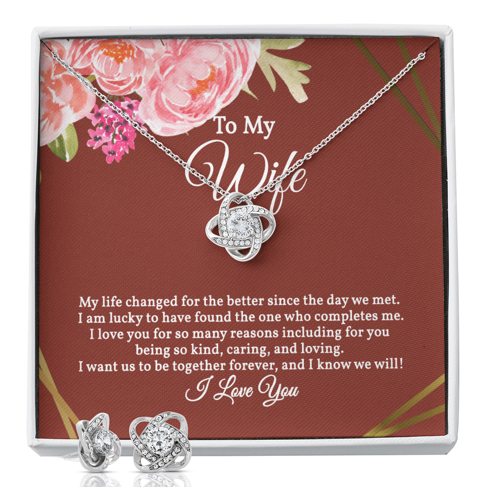 Elegant Love Knot Earring and Necklace Set for Wife