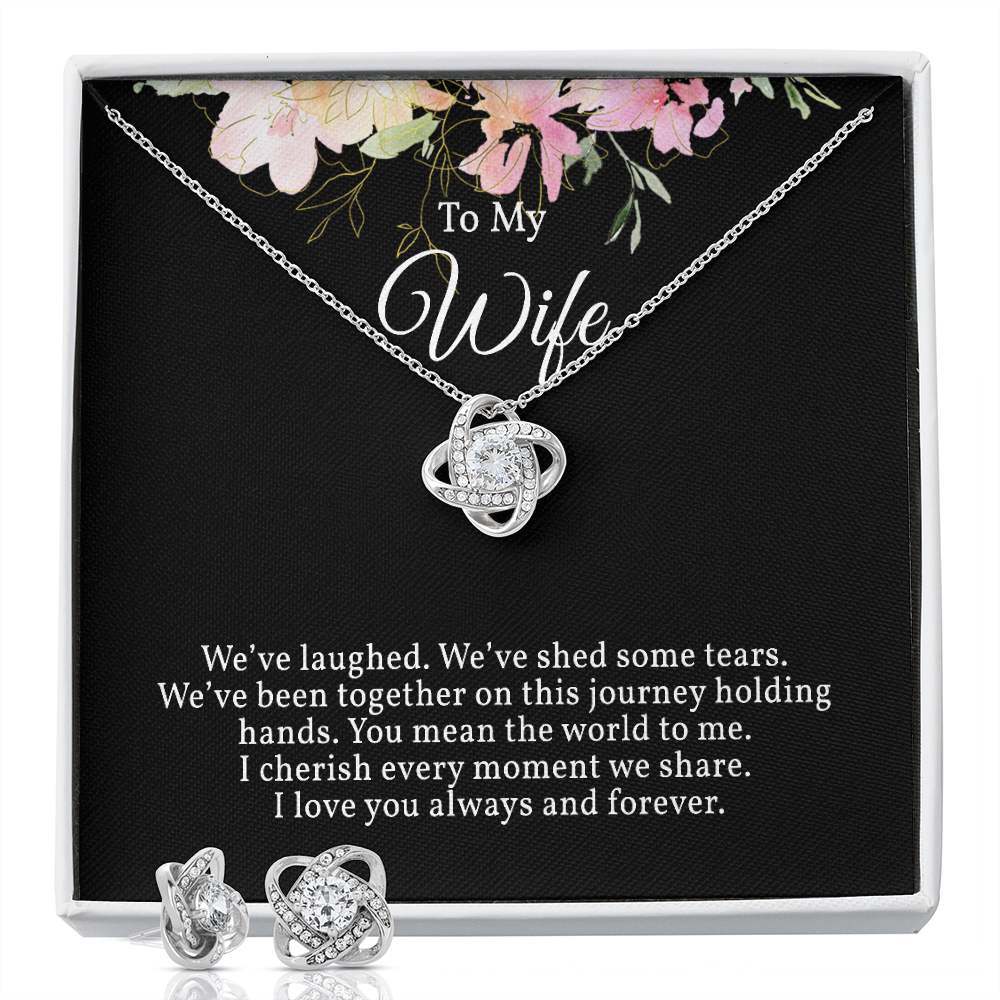 Elegant Love Knot Earring and Necklace Set for Wife