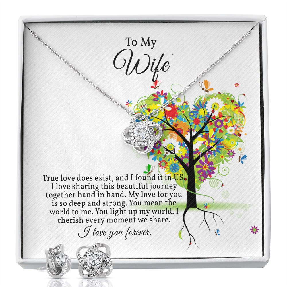 Elegant Love Knot Earring and Necklace Set for Wife