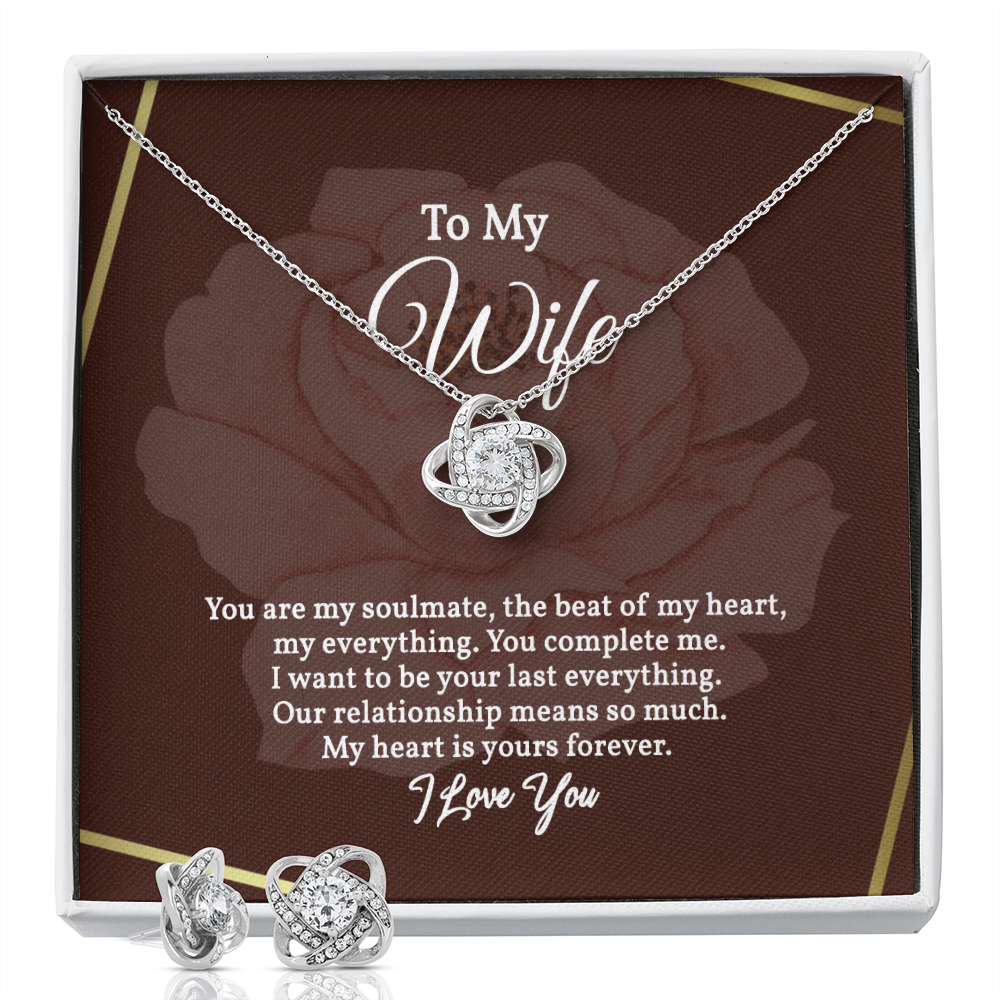 Elegant Love Knot Earring and Necklace Set for Wife