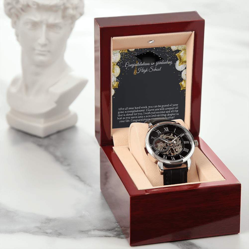 Men's Openwork Watch with Mahogany Style Luxury Box