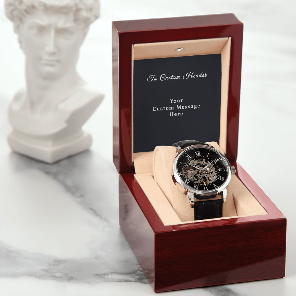 Men's Openwork Watch with Mahogany Style Luxury Box